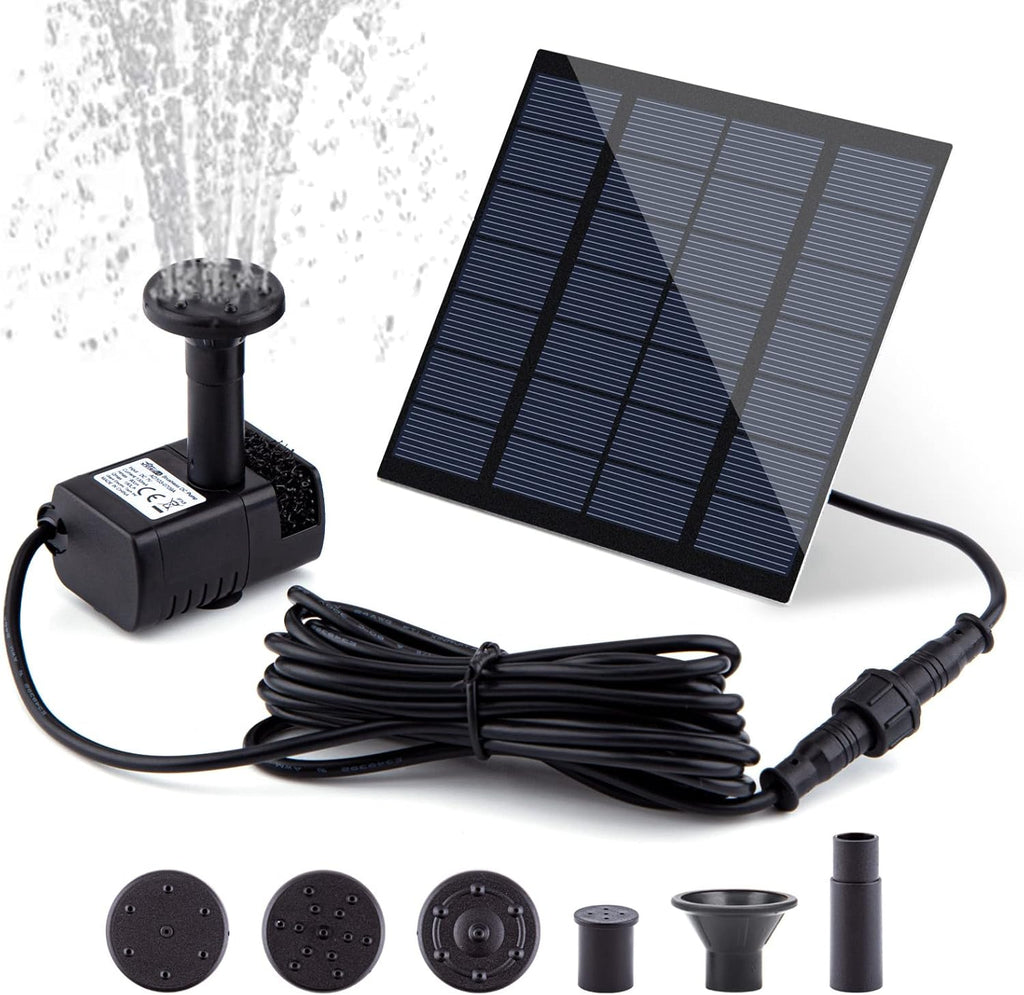 Solar Fountain Pump Kit with Separate Solar Panel, 1.8 W Upgraded Solar Water Pump with 9.84FT Cable & 4 Nozzles