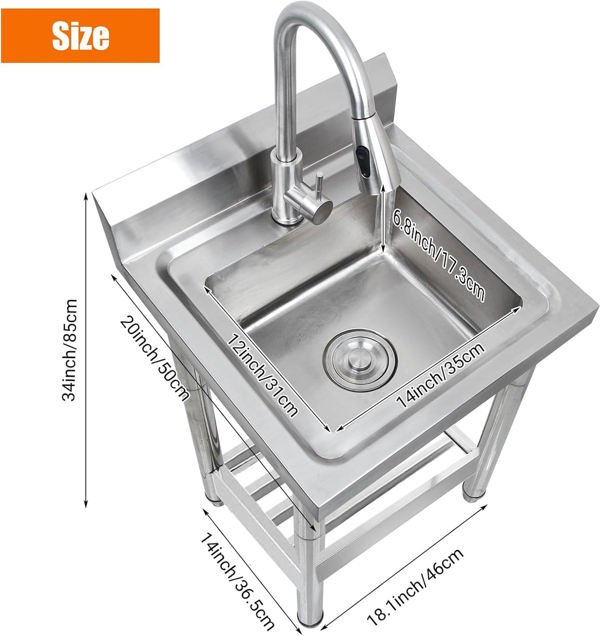Stainless Steel Utility Sink, Commercial Kitchen Single Bowl Sink