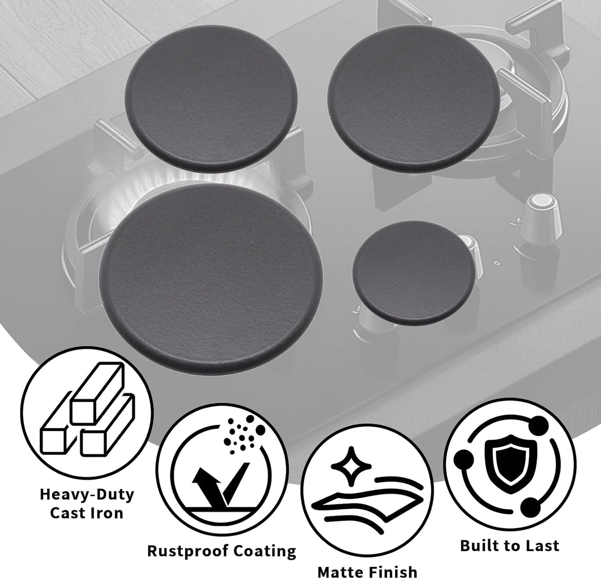Gas Stove Burner Caps Set- 4PCS Burner Covers for Gas Stove, Matte