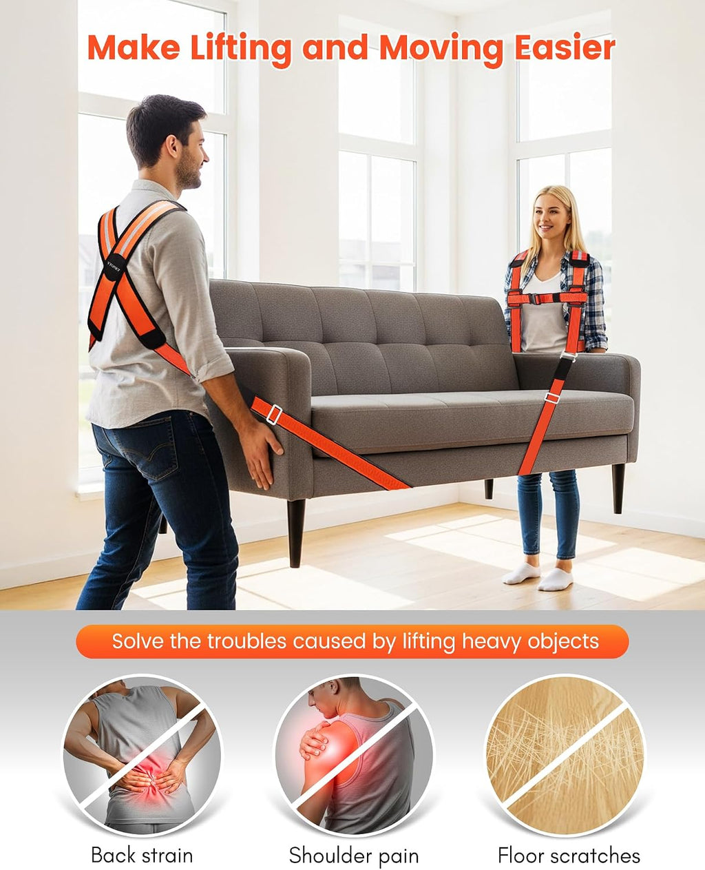 Moving Straps for Lifting, 2-Person System Furniture Moving Straps