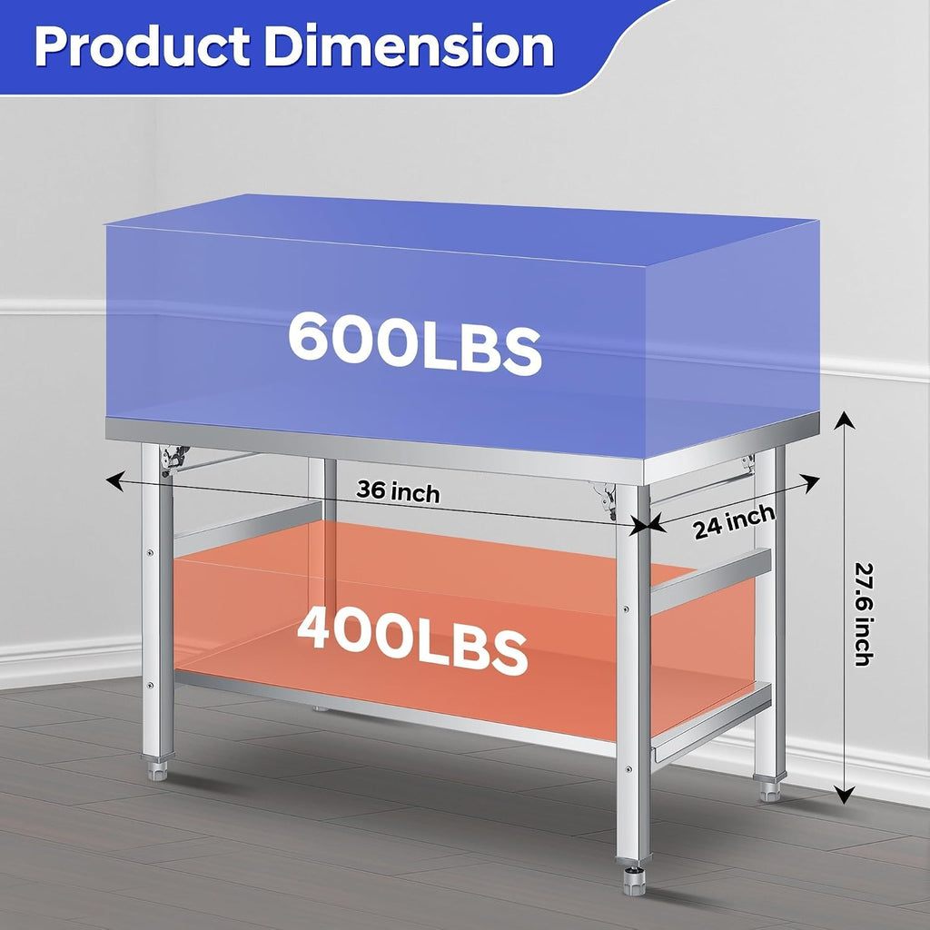 36x24 NSF Stainless Steel Folding Prep Table w/Undershelf