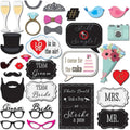 Wedding Photobooth Props Kit, Engagement Photo Booth Accessories with Wooden Dowels for Bridal Shower Wedding Favour