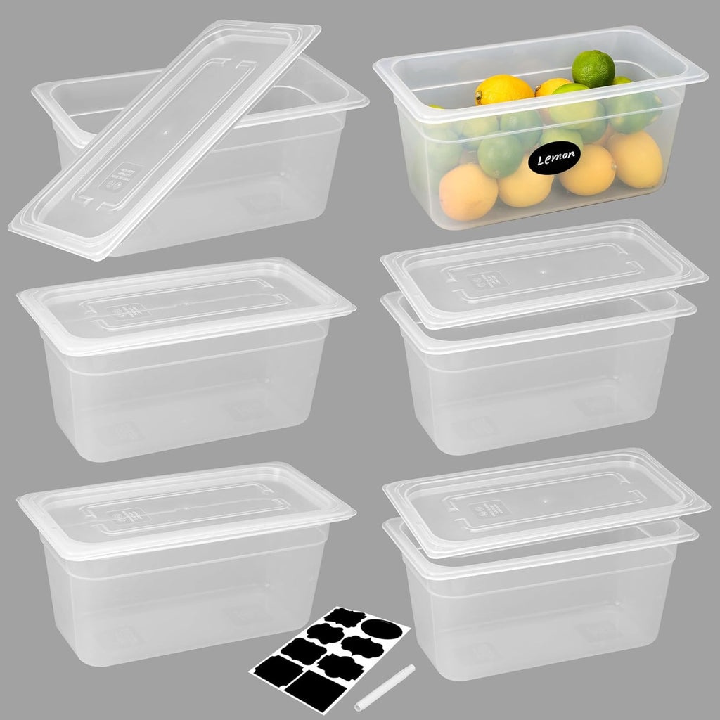 6 Pack 1/3 Size 6" Deep Food Pans with Lids, Translucent