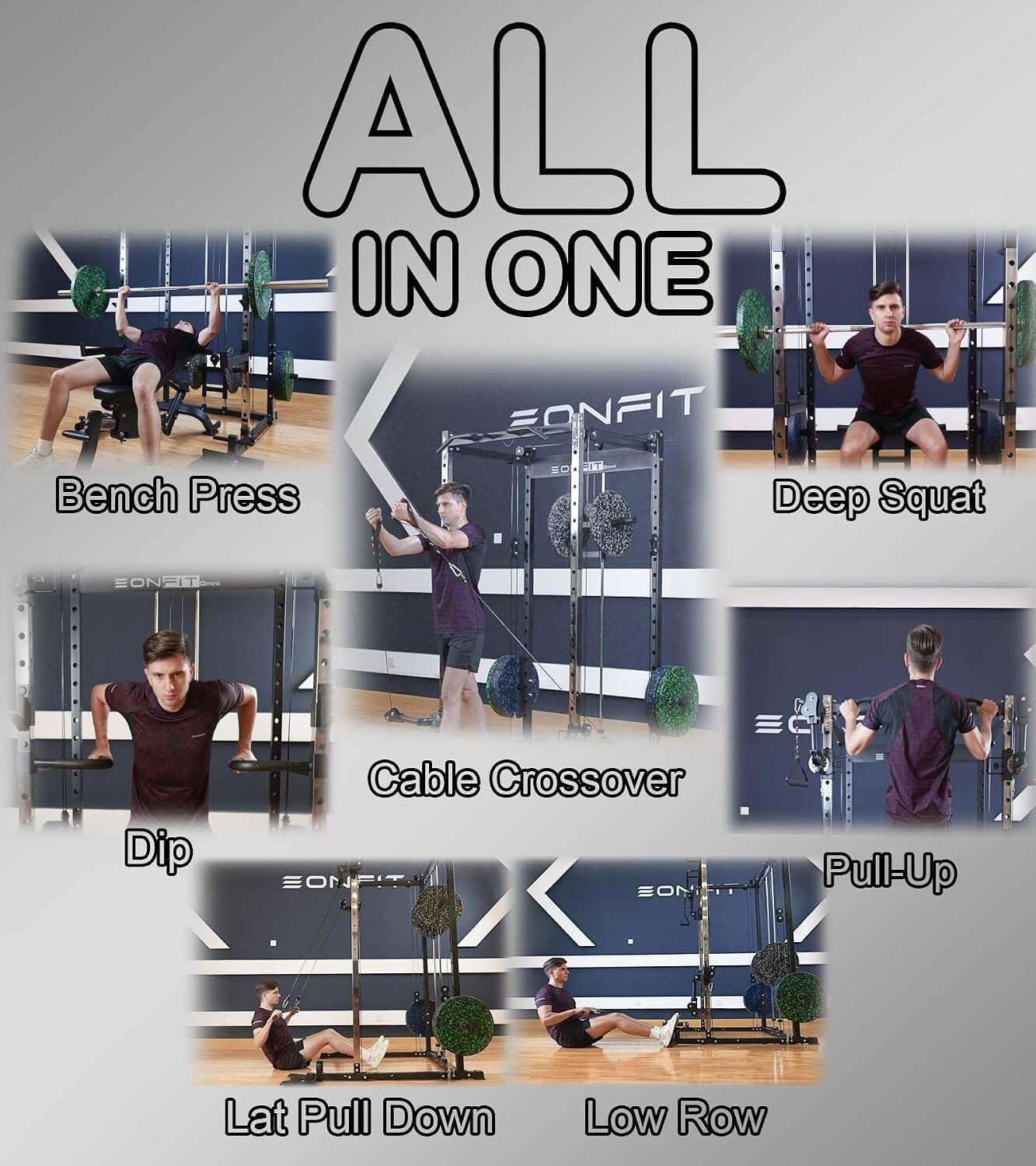 Eonfit E2 Power Rack, Squat Rack with Cable Crossover for Home Gym | Power cage with Pivot Arms Functional Trainer