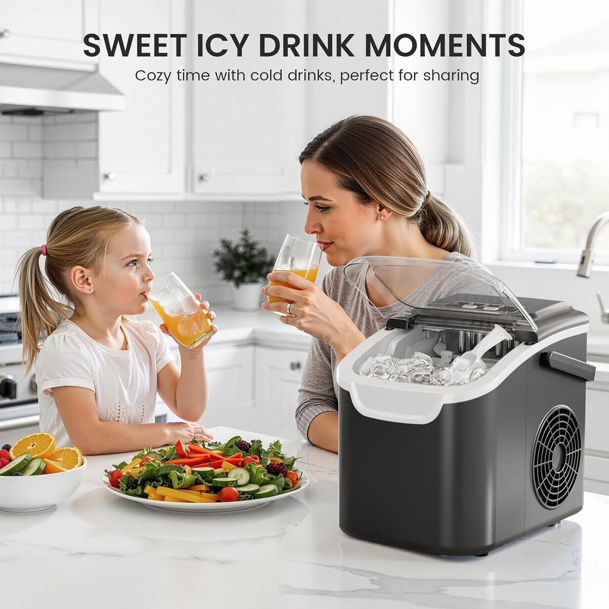 Countertop Ice Maker,26Lbs/24H, 2 Ice Sizes, Self-Cleaning, Black