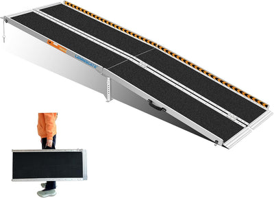 8FT Portable Wheelchair Ramp, 800Lbs Capacity Anti-Slip Aluminum Folding Handicap Ramp with Handle, Threshold Ramp