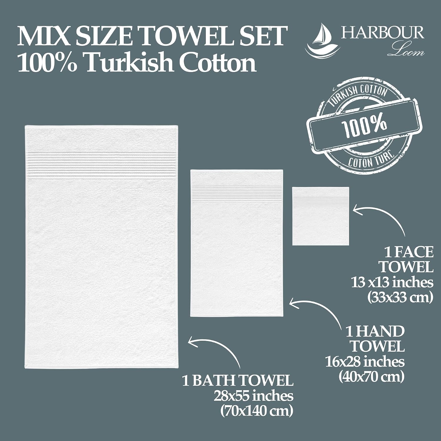 Boulevard Series 3-Piece Mix Size Luxury Bathroom Towel Set - Includes Bath Towel, Hand Towel & Washcloth, Soft 600