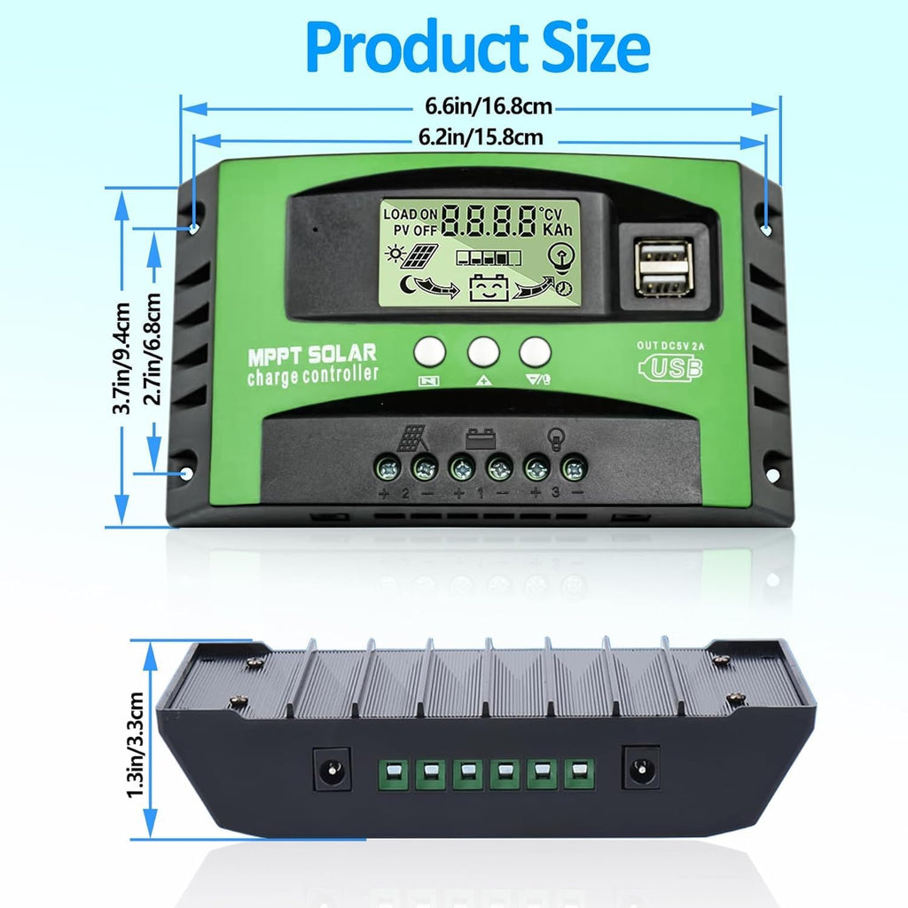 100A MPPT Solar Charge Controller 12v/24v Current Auto Focus MPPT Tracking Charge with LCD Display Dual USB Solar