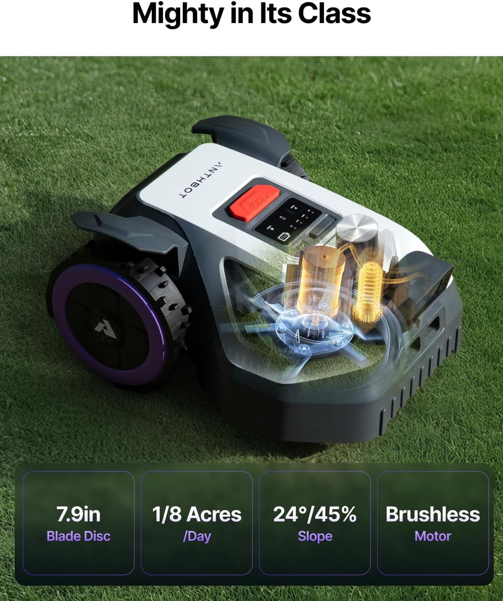 M5 Lidar Robot Lawn Mower, 360°LiDAR+Vision Perimeter Wire Free 1/8 Acre, Vision Obstacle Avoidance Robotic Lawnmower