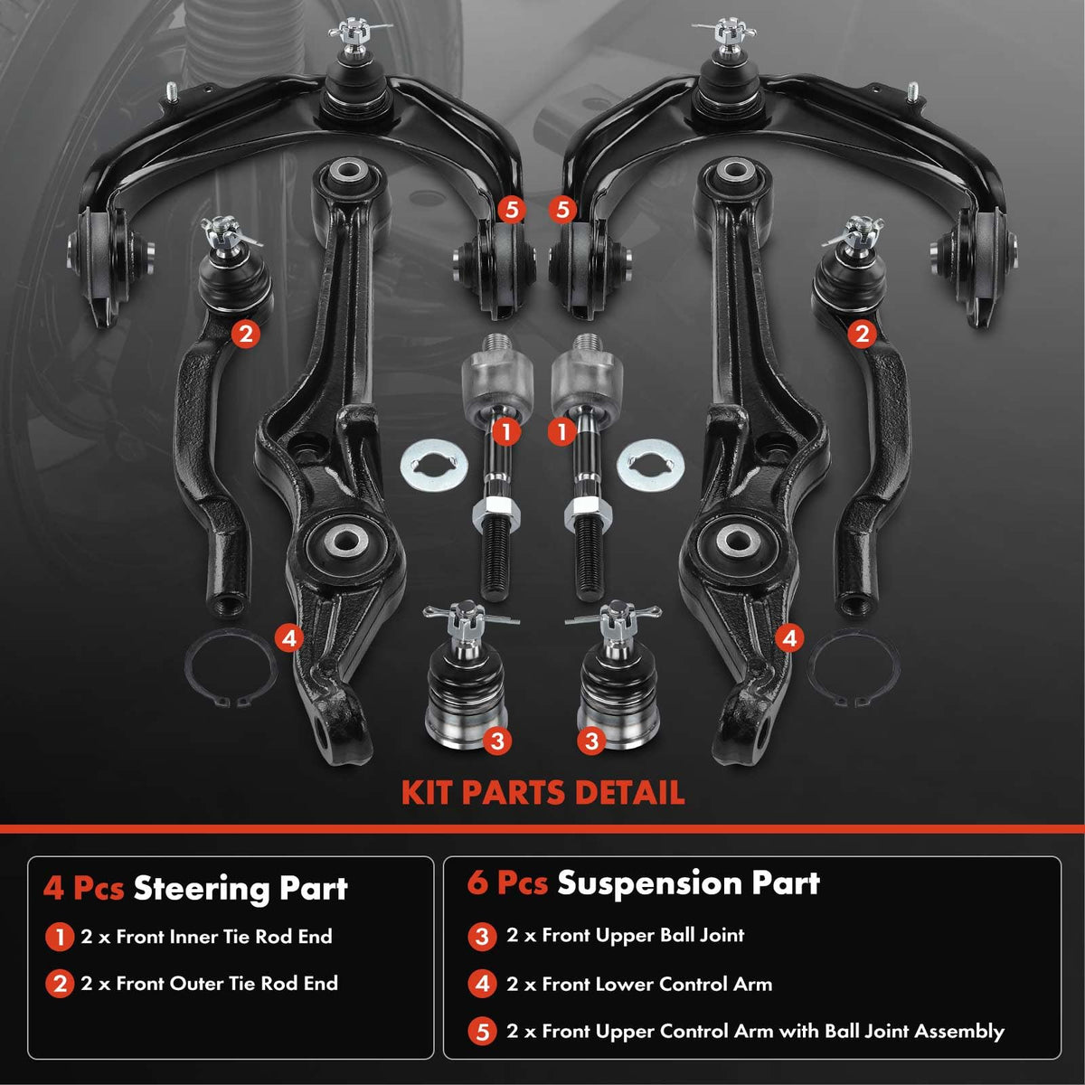 A-Premium 10Pcs Front Suspension Kit, Upper Lower Control Arm