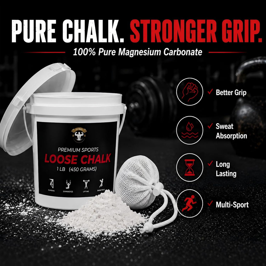 1 lb Gym Chalk Bucket with Chalk Ball, Pure Magnesium Carbonate | Pure Magnesium Carbonate with Loose Chalk and Chalk