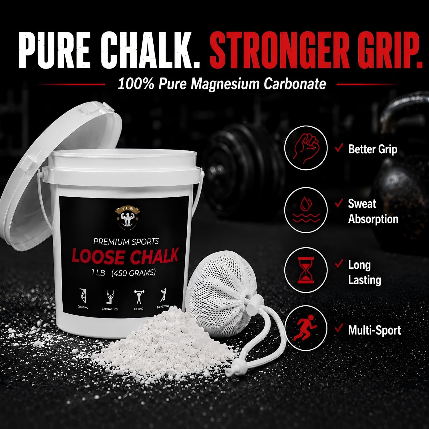 1 lb Gym Chalk Bucket with Chalk Ball, Pure Magnesium Carbonate | Pure Magnesium Carbonate with Loose Chalk and Chalk