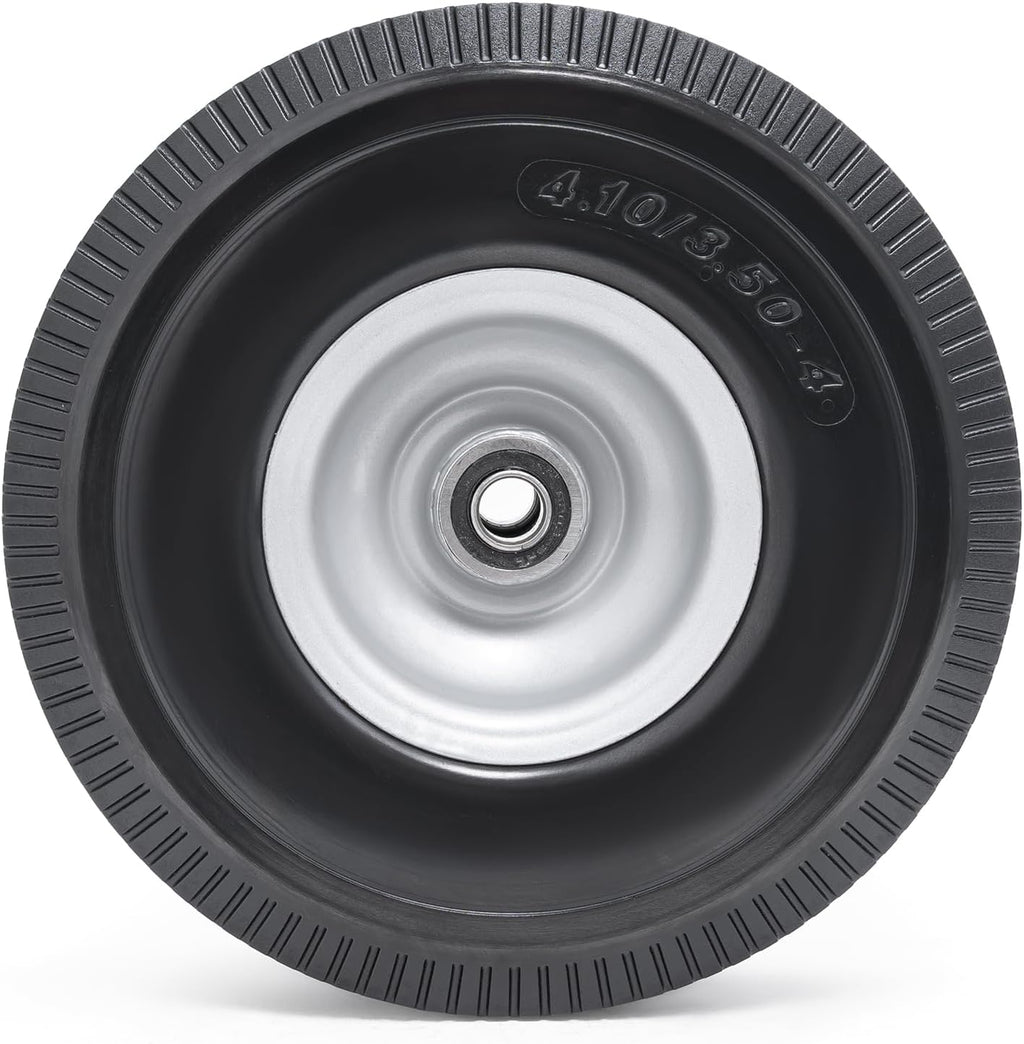 10” Flat Free Tires, 4.10/3.50-4” Solid Tires and Wheels with 5/8” Axle Bore Hole and Double Sealed Bearings