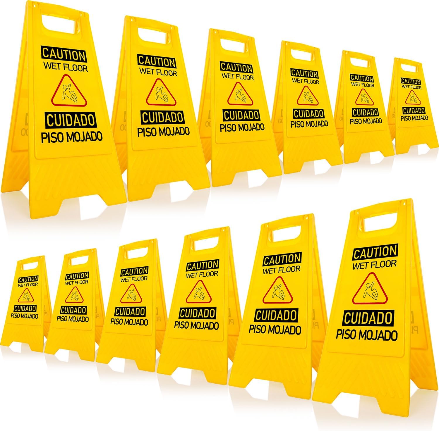12-Pack A-Frame Double-Sided Bilingual Caution Wet Floor Signs | Durable Foldable Yellow Caution Signs for Kitchen