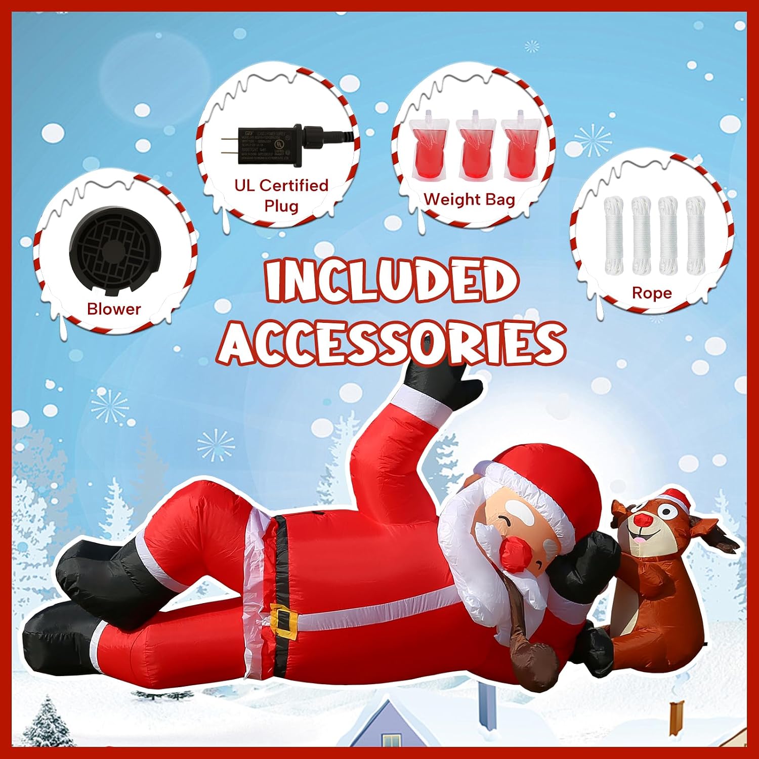 8FT Inflatable Lying Santa Reindeer with LED Lights for Yard | Blow up yard decorations, Bright LED lights, Giant
