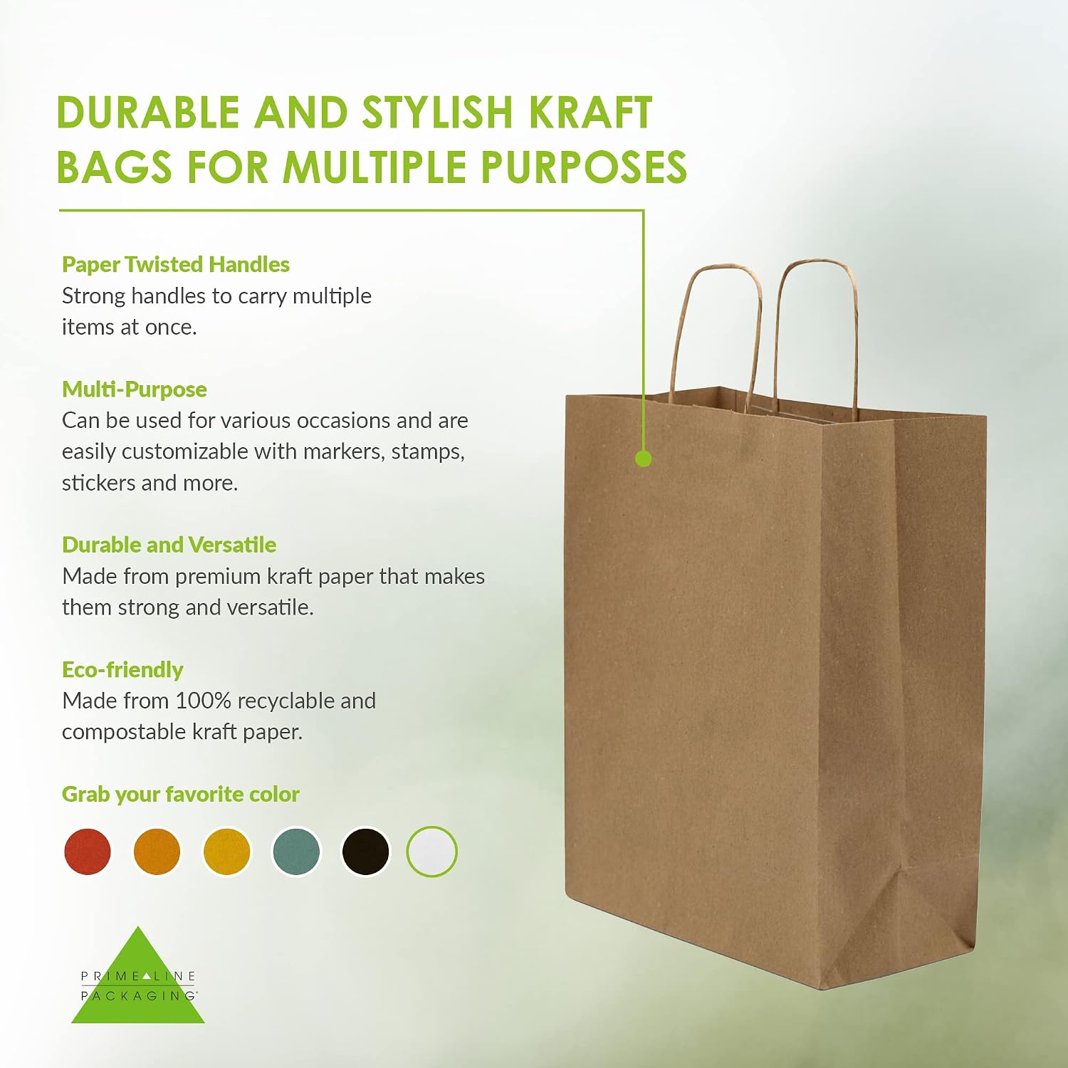 Kraft Shopping Bags with Handles, 8x4x10 Inch, 50 Pack | Brown Craft Bags with Handles, Retail Bags for Small