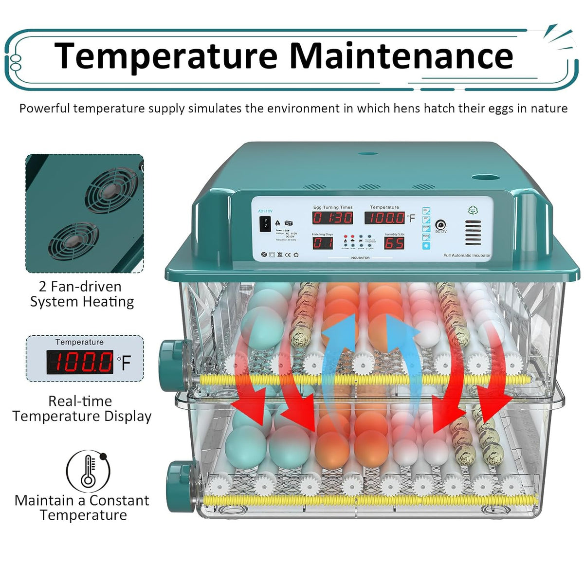 Egg Incubator for Hatching 120 Eggs with 5 Auto Incubation Models
