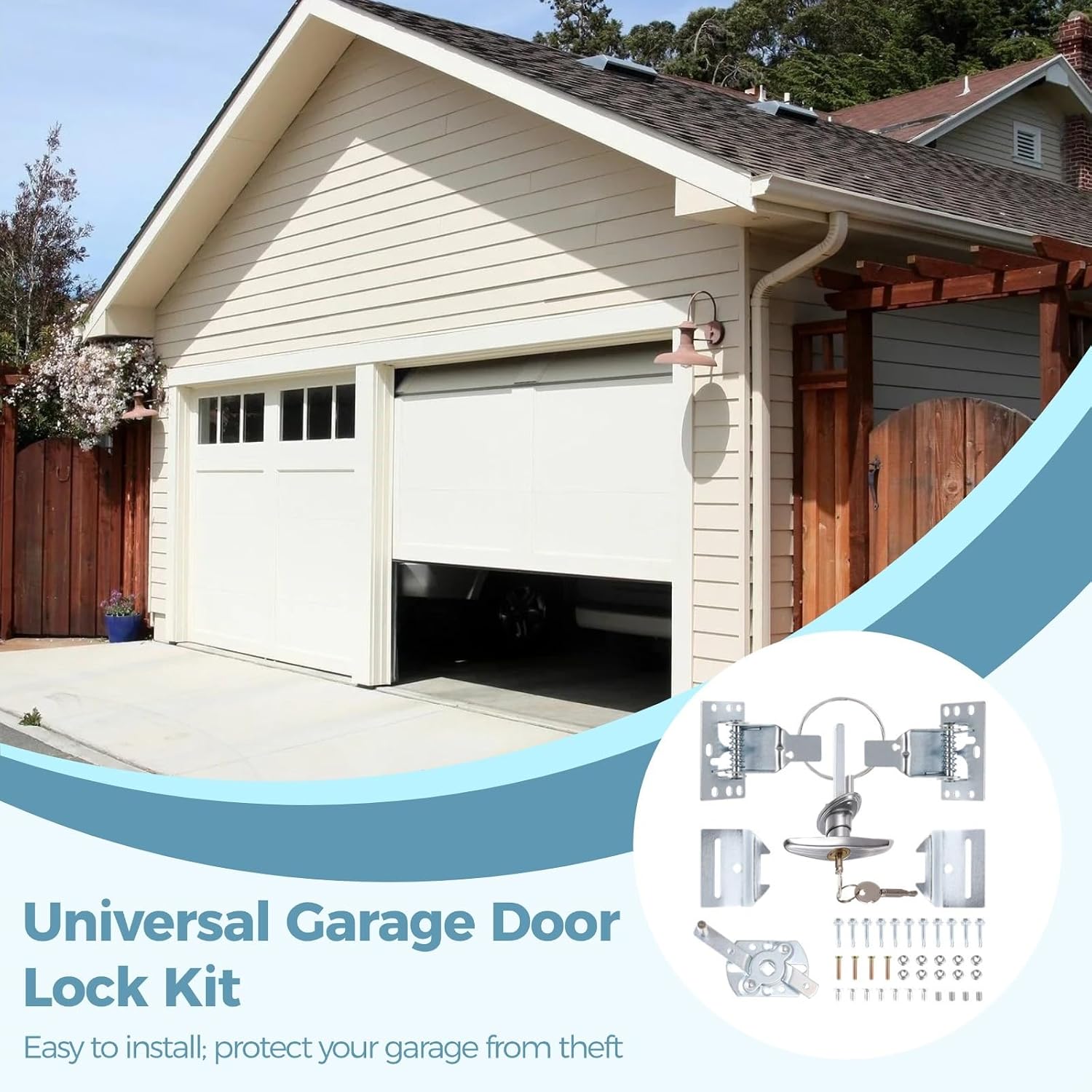 Garage Door Security Kit with Keyed Handle, T-Handle Lock for Garage Door, Overhead Garage Door Lock Assembly