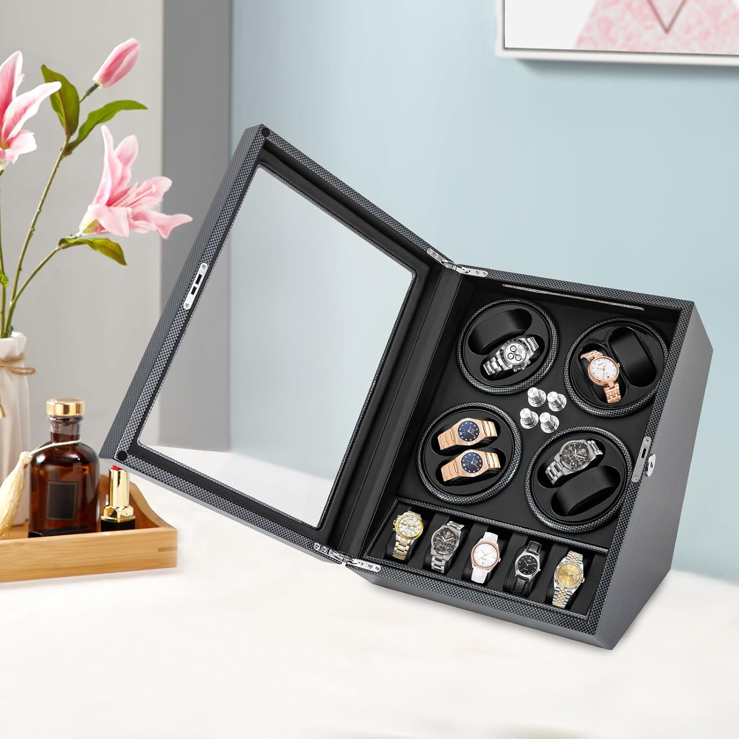 Watch Winder for Automatic Watches, 8+5 Automatic Watch Winder Box Watch Display Organizer Storage Case with Built-in