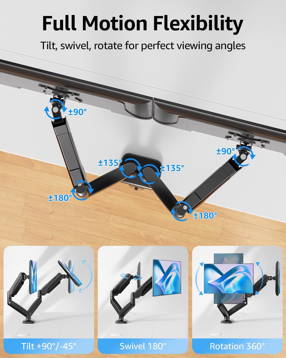 Dual Monitor Stand for Desk, Monitor Arms for 2 Monitors 32 27 24 22 Inches, Height Adjustable Double Monitor Mount