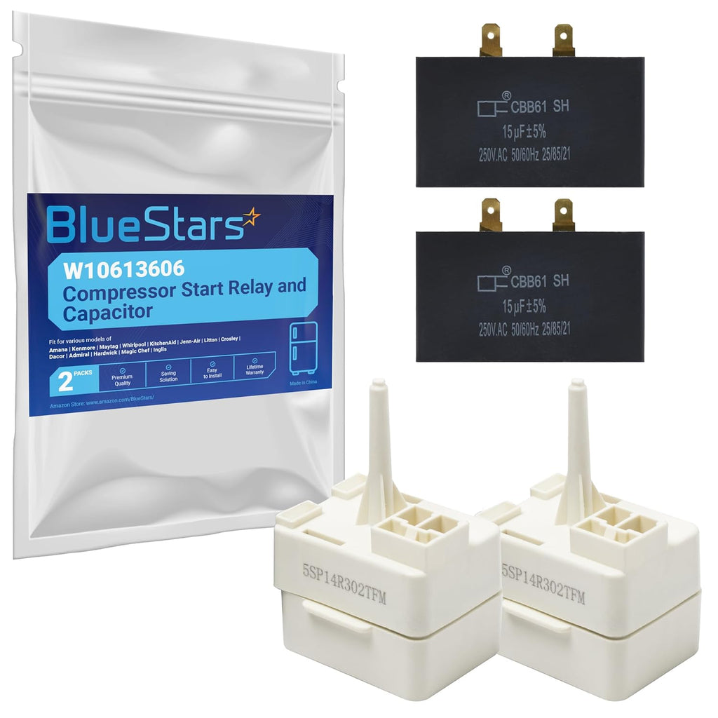 2 Packs W10613606 Refrigerator Compressor Start Relay and Capacitor - Compatible with Whirlpool KitchenAid Kenmore