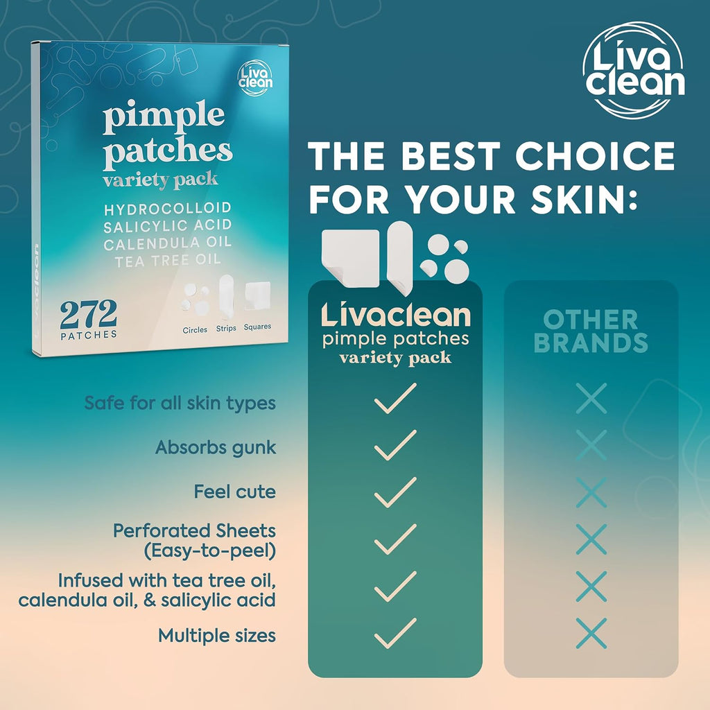 272 CT Large Pimple Patches for Face - 10 Sizes Variety Pack Zit Patches w/ Salicylic Acid, Tea Tree, Calendula Oil
