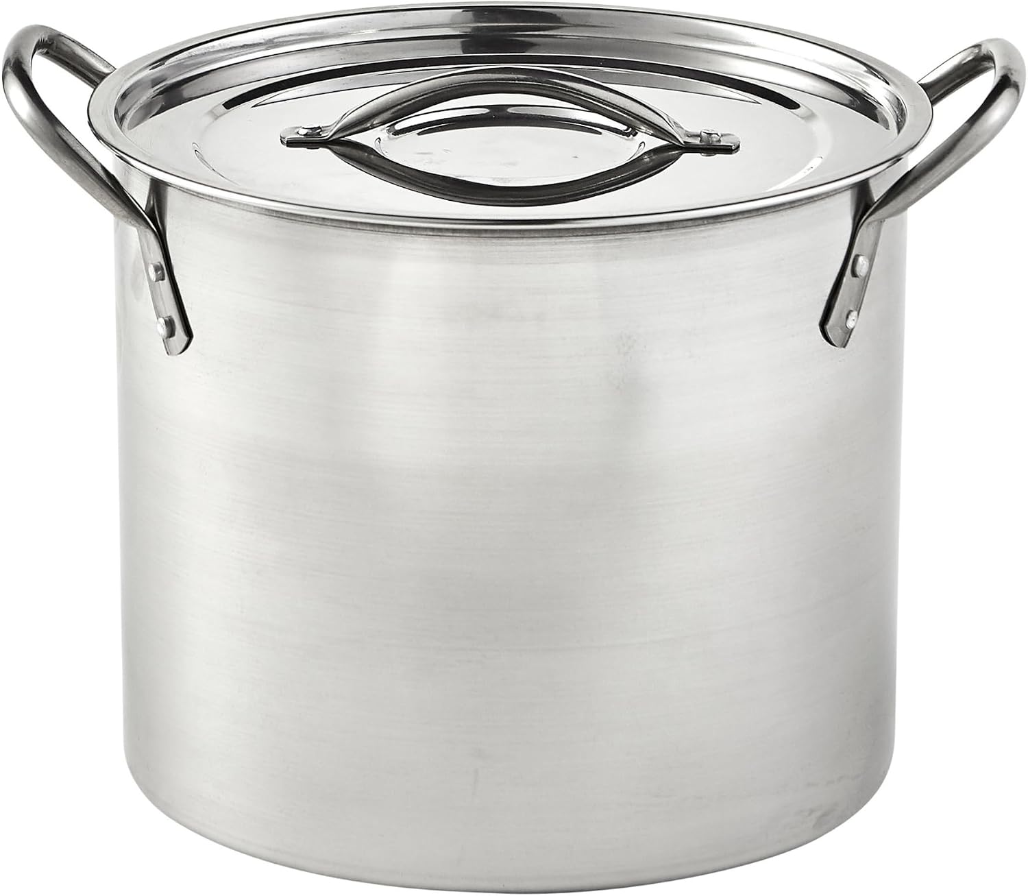 USA Stainless Steel Stock Pot with Lid 12-Quart, Silver | Mirror-Polished Finish, Riveted Side Handles with Lid