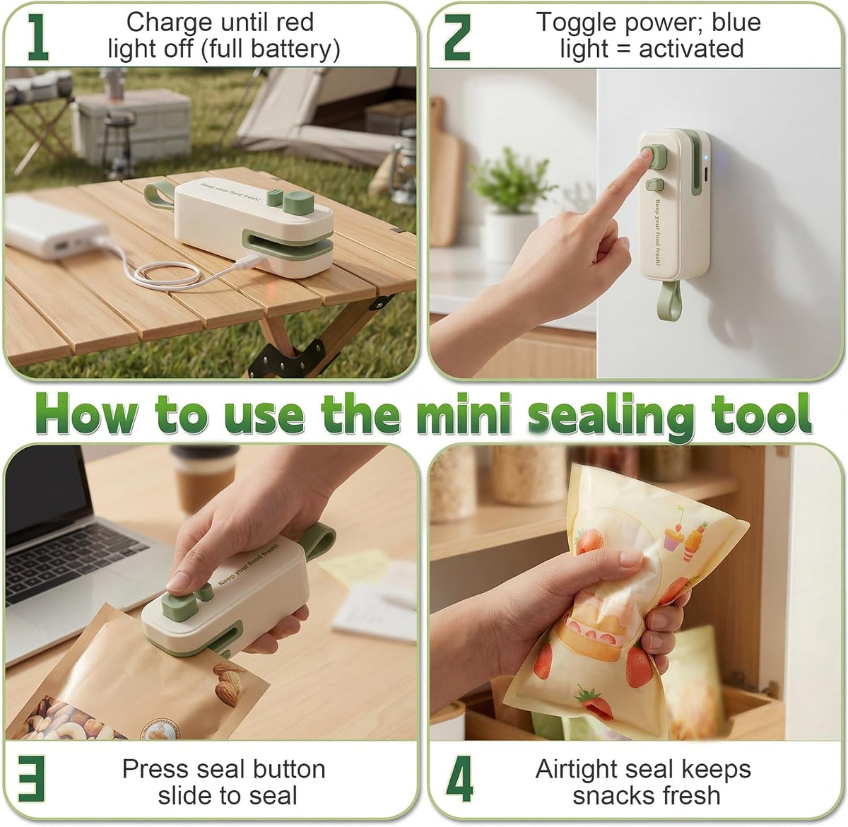 2in1 Mini Bag Sealer, Rechargeable Heat Sealer with Cutter Magnet