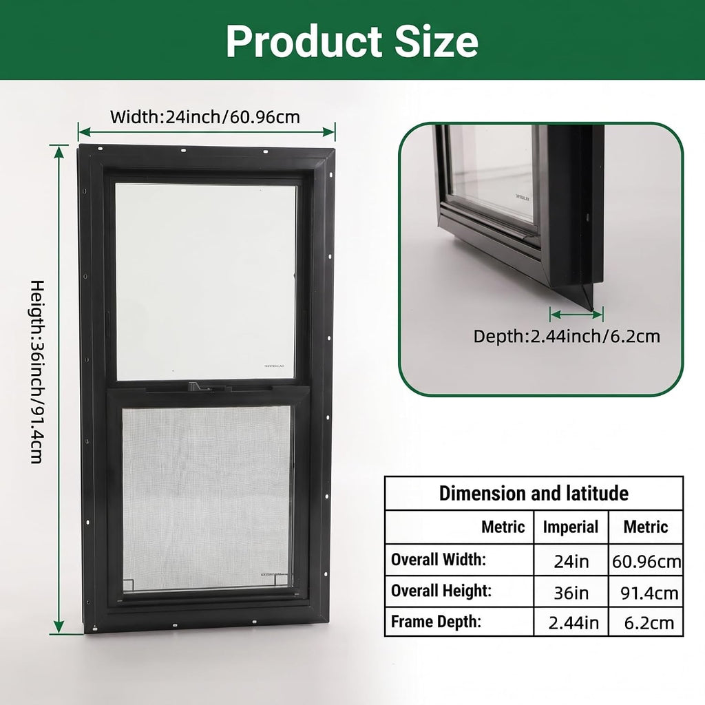 Vinyl Single Hung Sliding Window,Household Windows 24" x 36" NFRC-Certified