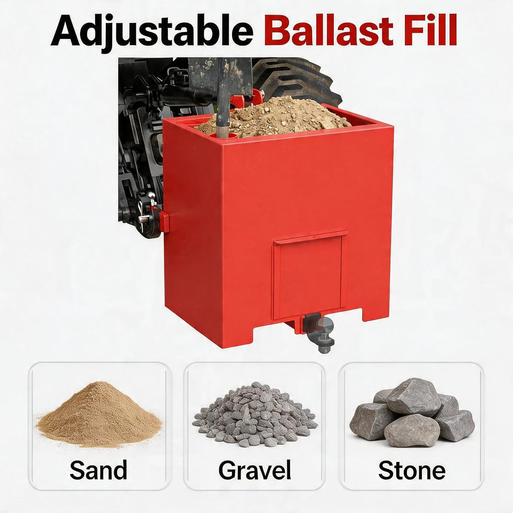 800 lbs Heavy Duty Tractor Ballast Box – Category 1 3-Point Hitch Rear Counterweight with 2" Receiver – Sliding