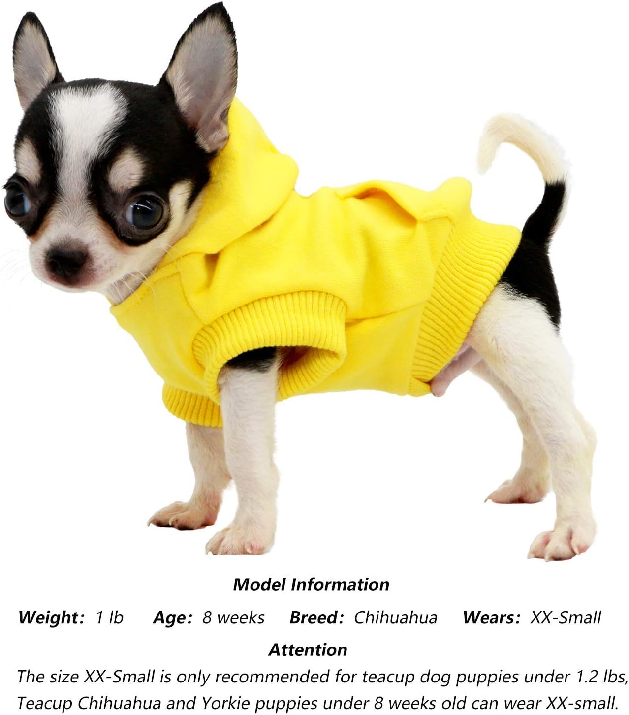Dog Cotton Hoodies Sweatshirts for Small Dogs Chihuahua Puppy Clothes Cold Weather Coat-Yellow/XXS