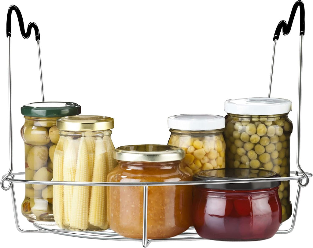12in Stainless Steel Canning Rack with Contour Handles, Holds 7 Pint or 6 Quart Jars in Pressure Canner Pot
