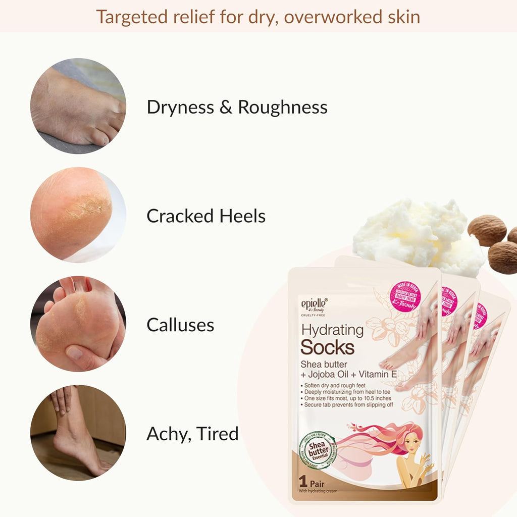 Hydrating Foot Mask 6 Pairs, Relieve and Soften with Shea Butter & Jojoba Oil, Deep Moisturizing Socks for Dry