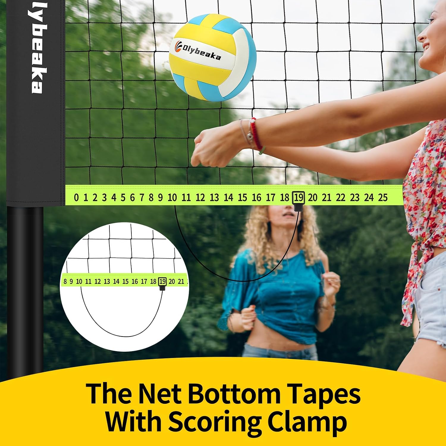 Portable Outdoor Volleyball Net Set 20FT / 32FT, 4 Adjustable Heights | Complete Volleyball System with PE Net, PU