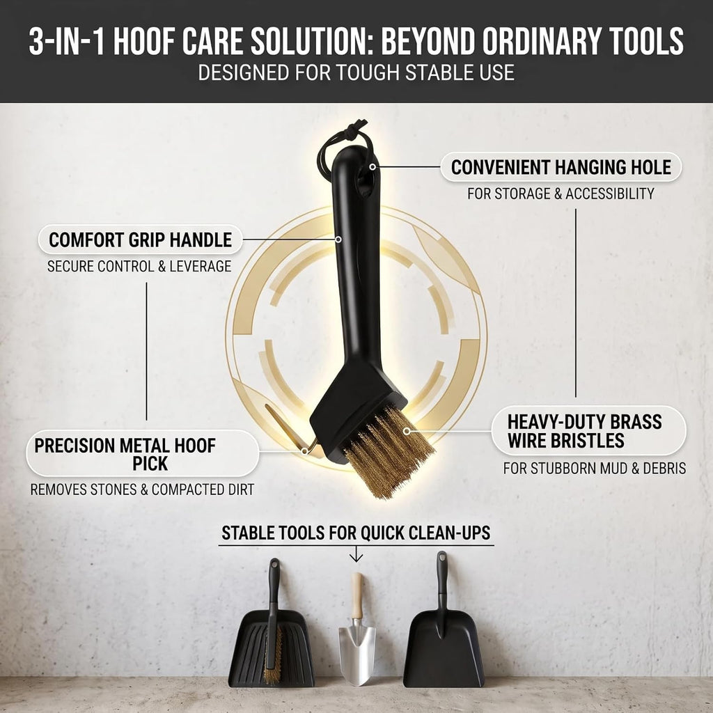 Professional Hoof Pick with Heavy-Duty Brass Wire Brush