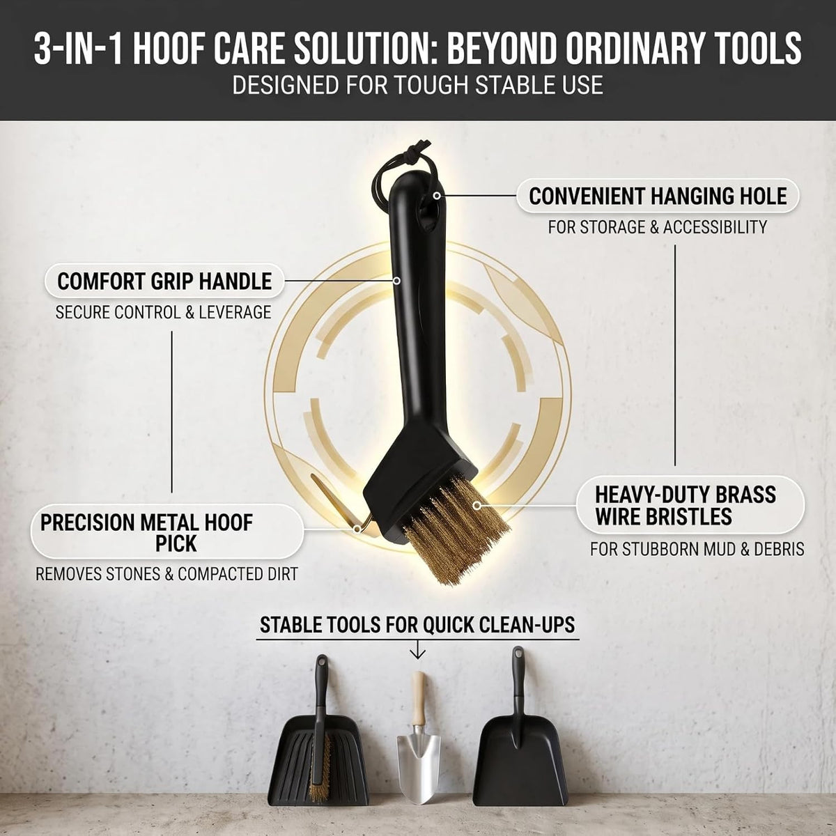 Professional Hoof Pick with Heavy-Duty Brass Wire Brush