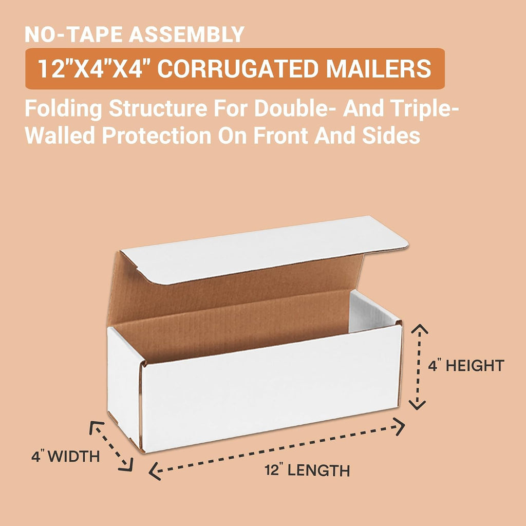 AVIDITI White Shipping Boxes 12"L x 4"W x 4"H, 25-Pack - White Box Crush-Proof Mailers for Packaging, Storage, Gifts