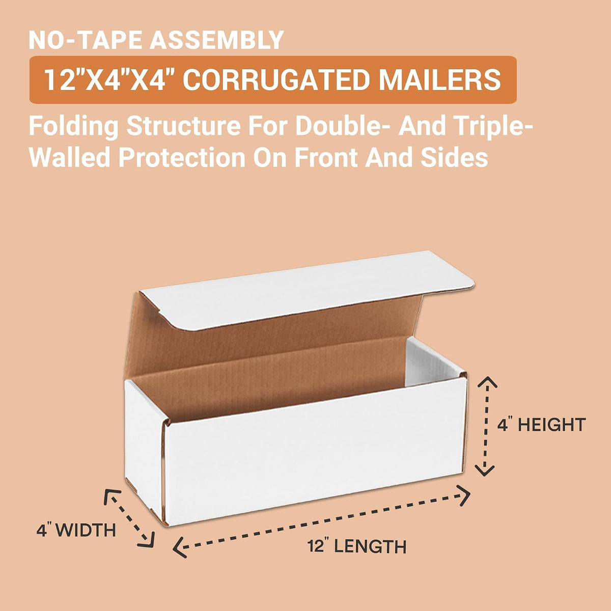 AVIDITI White Shipping Boxes 12"L x 4"W x 4"H, 25-Pack - White Box Crush-Proof Mailers for Packaging, Storage, Gifts