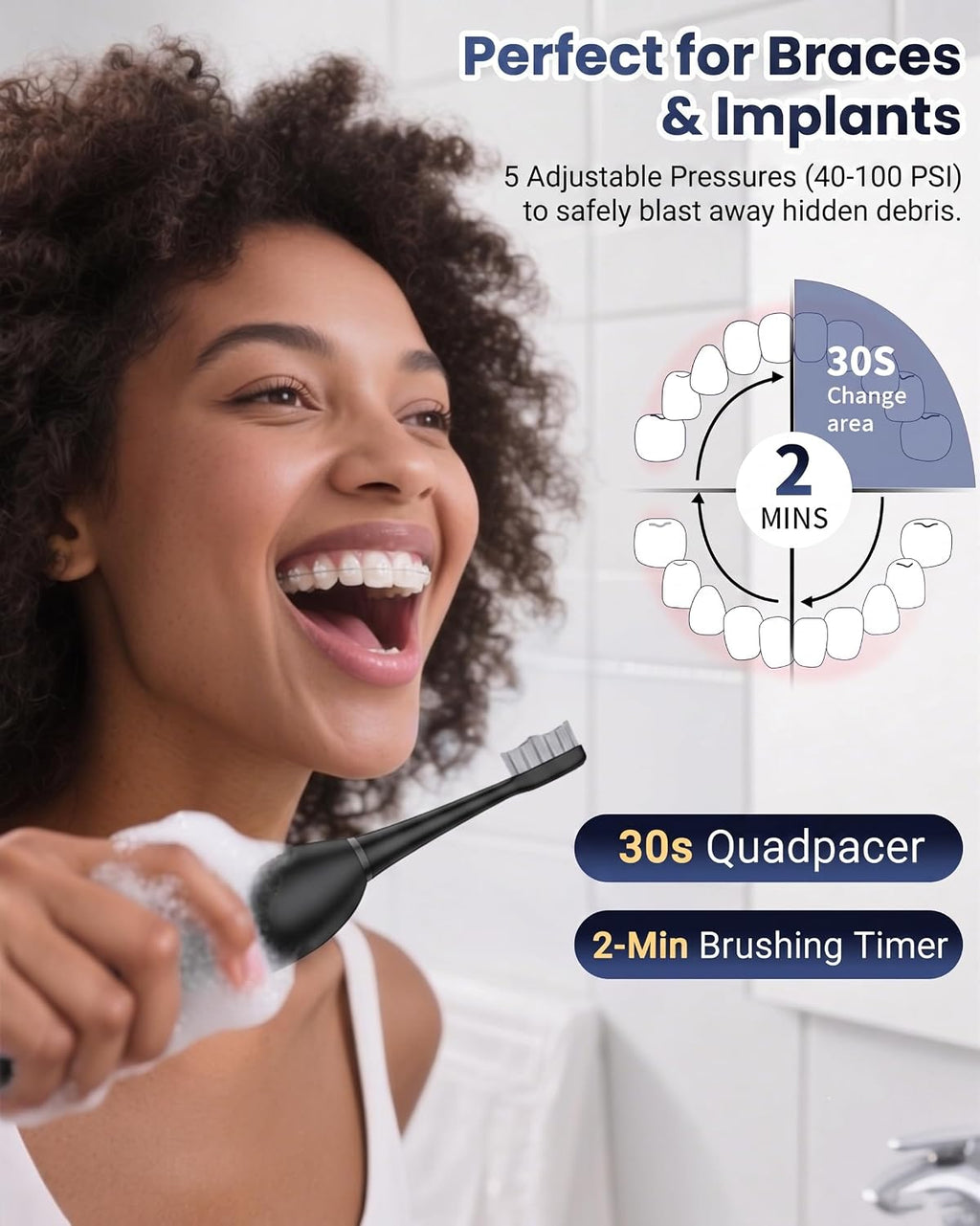 Electric Toothbrush with Water Flosser Combo, Compact 3-in-1 Flossing Toothbrush, 40000 VPM Sonic Brushing,11oz