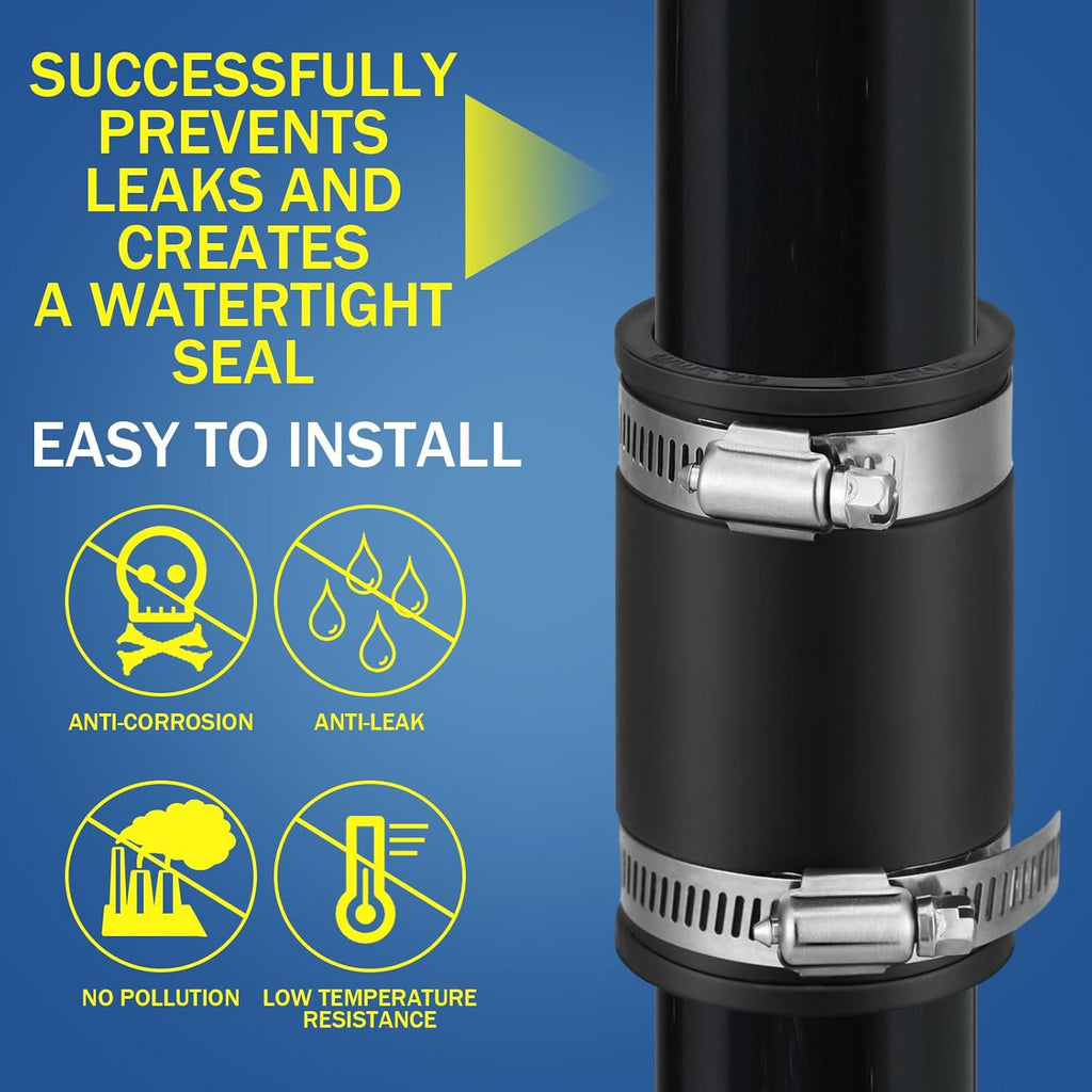 2 Pcs 1 Inch Flexible TPE Coupling with Stainless Steel Clamps