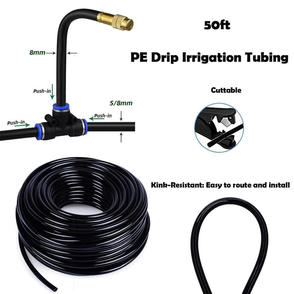 50ft Drip Irrigation System with 18pcs 360° Adjustable Misting Sprinkler Kit, Garden Watering System for Raised Bed