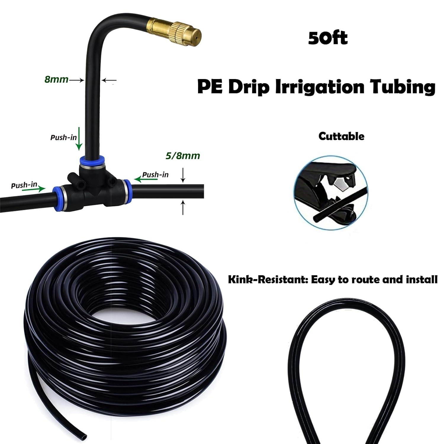 50ft Drip Irrigation System with 18pcs 360° Adjustable Misting Sprinkler Kit, Garden Watering System for Raised Bed