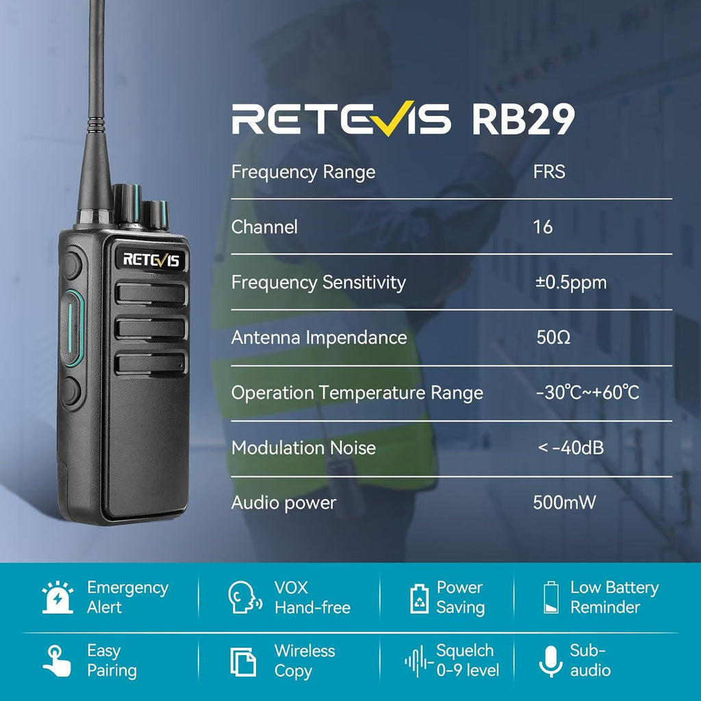 RB29 2 Way Radio Long Range, FRS Two Way Radios with Shoulder Mic | Rugged Walkie Talkies for Worksite Construction