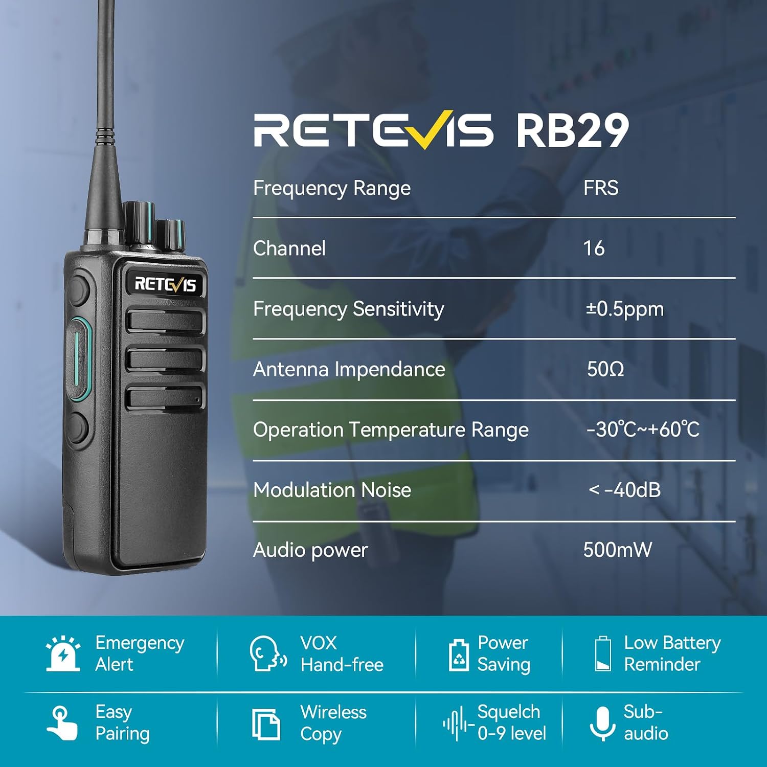 RB29 2 Way Radio Long Range, FRS Two Way Radios with Shoulder Mic | Rugged Walkie Talkies for Worksite Construction