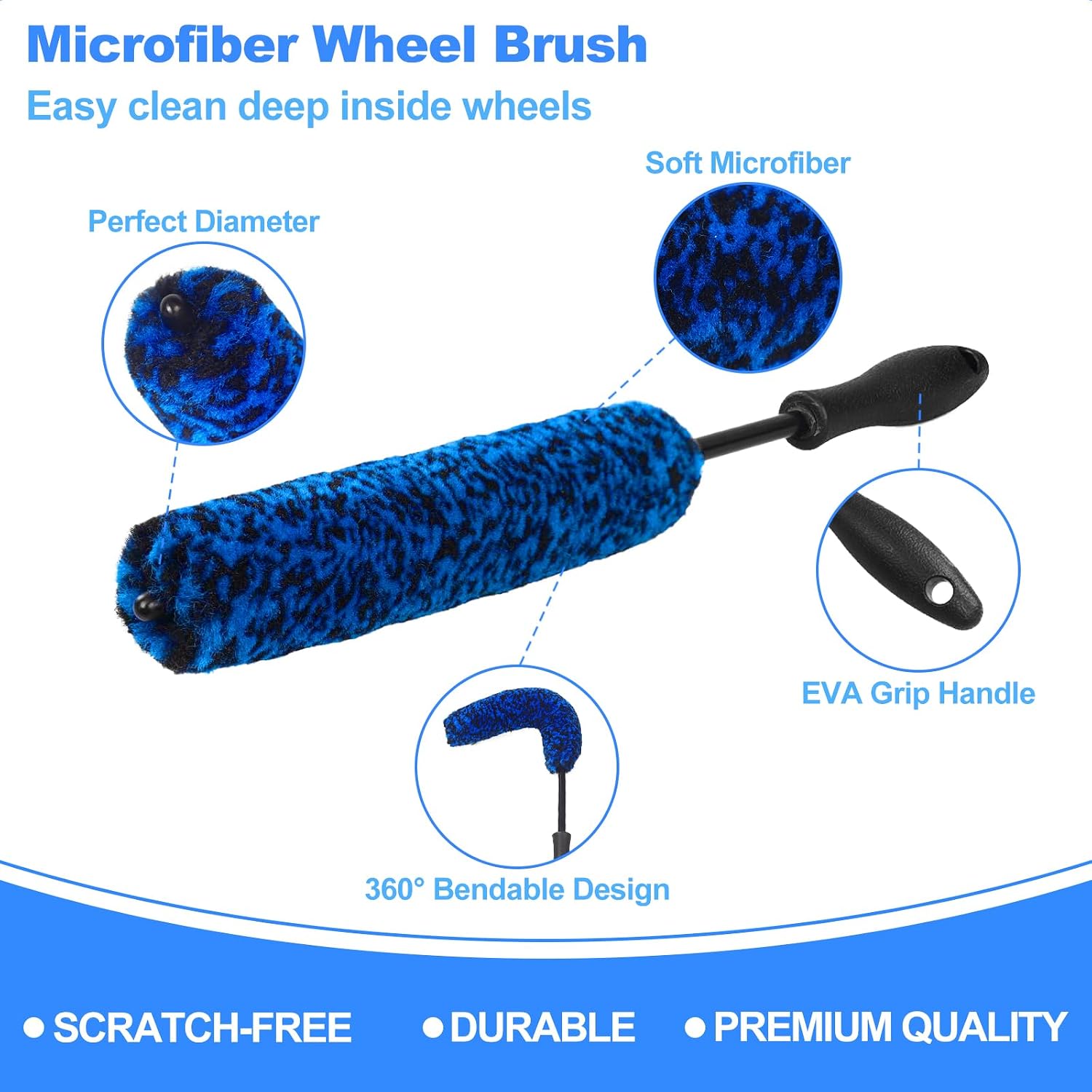 Wheel Brush, Wheel & Rim Cleaner Brush, Tire Brush, Wheel Cleaning Brush | Bendable & Durable Car Wheel Brush Set