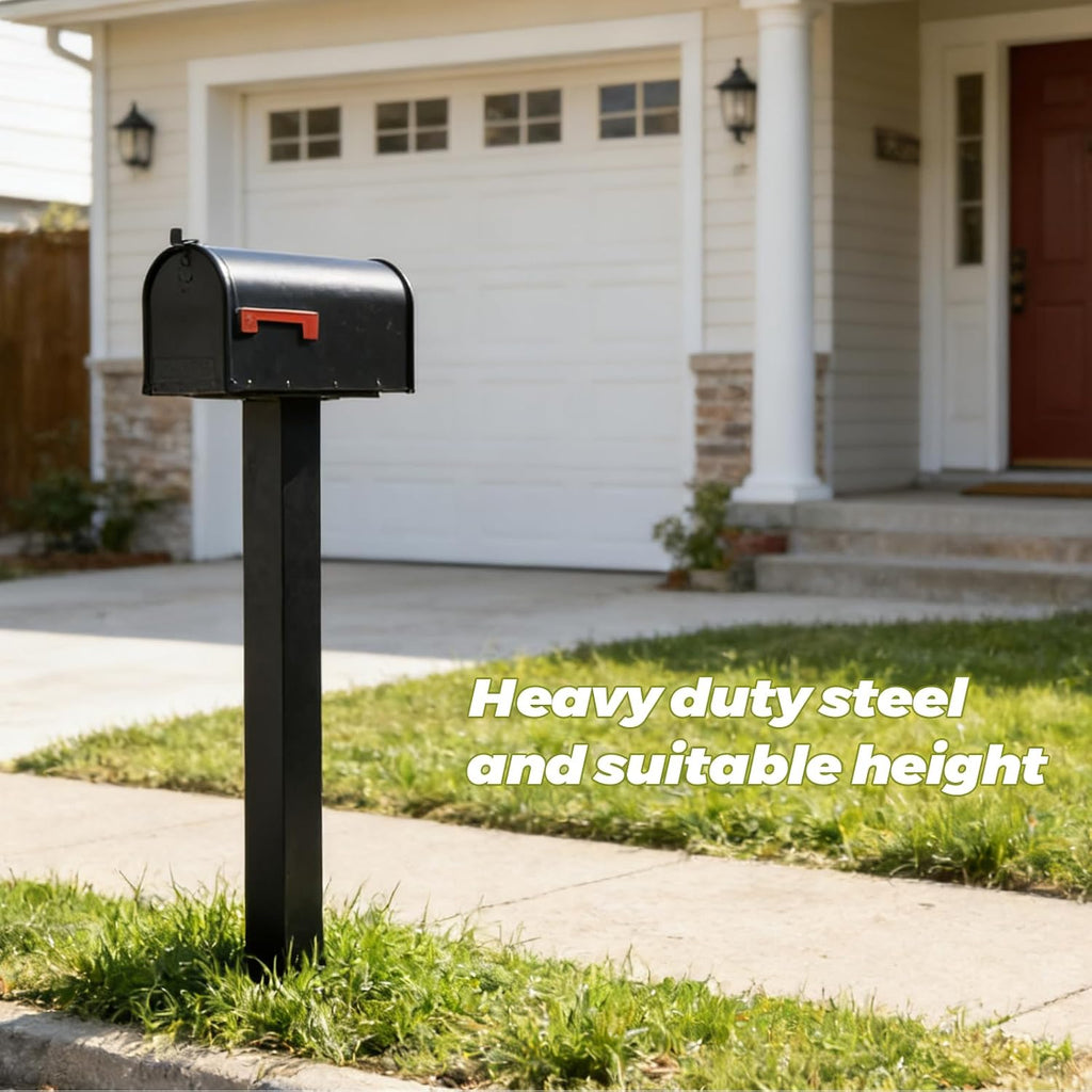 Outside Metal Mailbox Post, 34 inch In-Ground Heavy Duty Mailbox Pillar, Universal mounting Panel fits Most