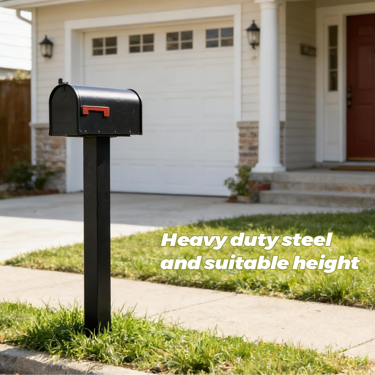 Outside Metal Mailbox Post, 34 inch In-Ground Heavy Duty Mailbox Pillar, Universal mounting Panel fits Most