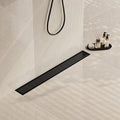 24" Matte Black Linear Shower Drain,2-in-1 Flat& Tile Insert Cover