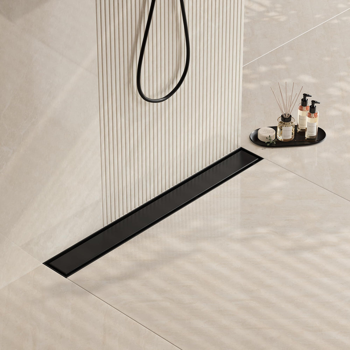 24" Matte Black Linear Shower Drain,2-in-1 Flat& Tile Insert Cover