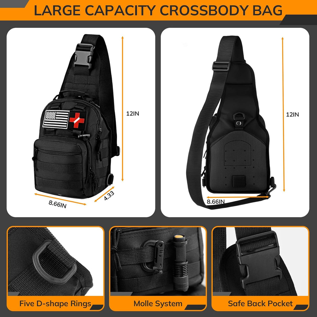 Survival Kit, 250pcs Survival Tools Tactical Gear and Trauma Bag, Survival First Aid Kit with Molle Crossbody Bag &